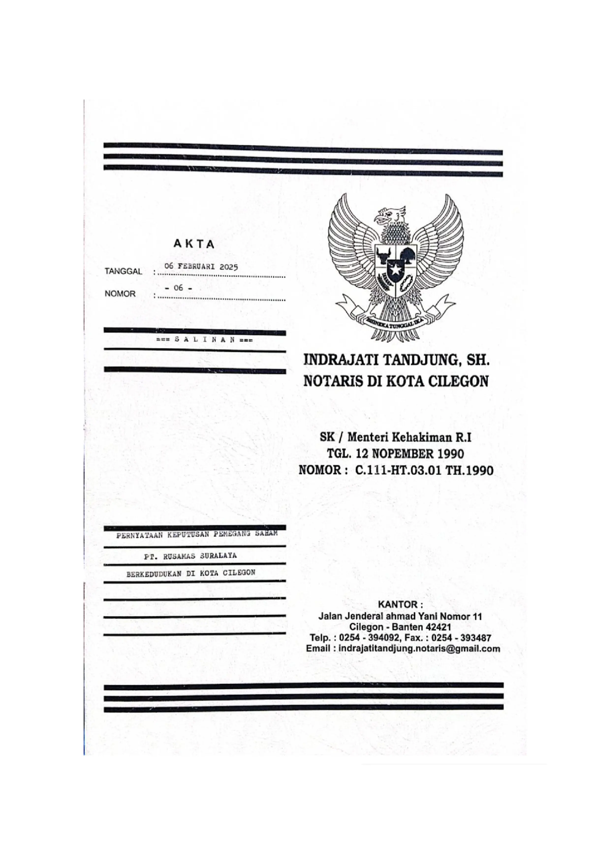 Dokumen pengesahan Menkumham